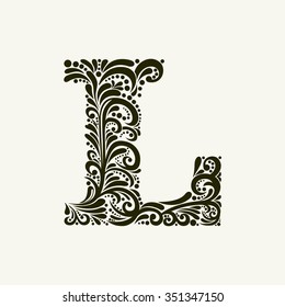 Elegant capital letter L in the style of the Baroque. To use monograms, logos, emblems and initials.