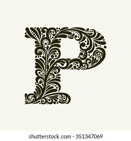 Elegant capital letter P in the style of the Baroque. To use monograms, logos, emblems and initials.