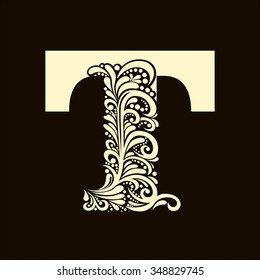 Elegant capital letter T in the style of the Baroque. To use monograms, logos, emblems and initials.
