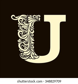 Elegant capital letter U in the style of the Baroque. To use monograms, logos, emblems and initials.