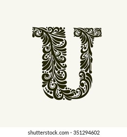 Elegant capital letter U in the style of the Baroque. To use monograms, logos, emblems and initials.