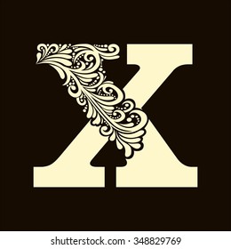 Elegant capital letter X in the style of the Baroque. To use monograms, logos, emblems and initials.