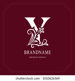 Elegant Capital letter Y. Graceful floral style. Calligraphic beautiful logo. Vintage drawn emblem for book design, brand name, business card, Restaurant, Boutique, Hotel, Cafe. Vector illustration