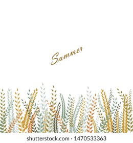 elegant card, background with place for text.spikeletss with leaves and buds. hand drawing, isolated on white background