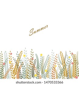 elegant card, background with place for text.spikeletss with leaves and buds. hand drawing, isolated on white background