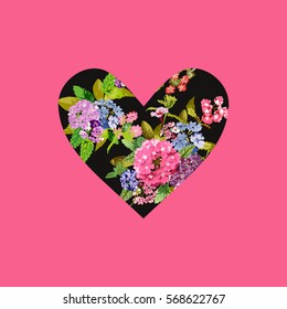 Elegant card with beautiful floral heart, design element. Can be used for valentines, mothers day, baby shower, scrapbooking, print, wedding and birthday invitations. Love symbol