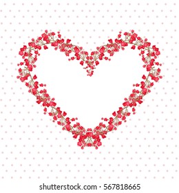 Elegant card with beautiful floral wreath in shape of heart, design element. Can be used for valentines, mothers day, baby shower, scrapbooking, print, wedding and birthday invitations. Love symbol