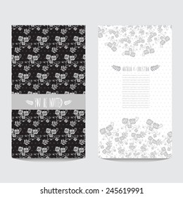 Elegant card in black silver colors with decorative flowers, design element. Can be used for wedding, baby shower, mothers day, valentines day, birthday cards, invitations. Vintage decorative flowers