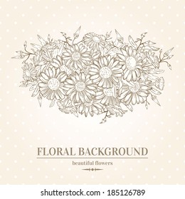 Elegant card with chamomile flowers. Vector floral background.