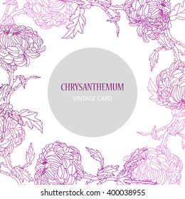 Elegant card with chrysanthemum flowers, design element. Can be used for wedding, baby shower, mothers day, valentines day, birthday cards, invitations. Vintage decorative flowers.