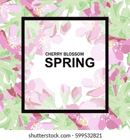 Elegant card with decorative cherry blossom flowers, design element. Can be used for wedding, baby shower, mothers day, valentines day, birthday cards, invitations, greetings. Spring theme. Editable