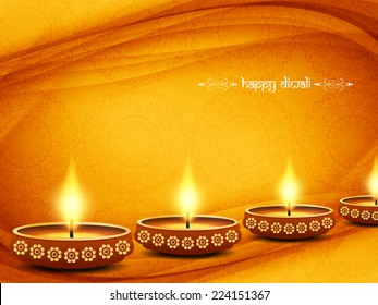 Elegant card design of traditional Indian festival Diwali with lamps. vector illustration