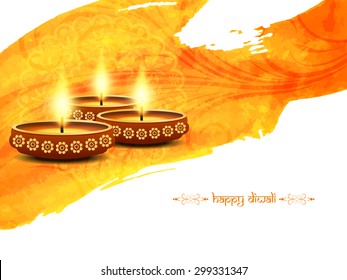 Elegant card design of traditional Indian festival Diwali with lamps. 