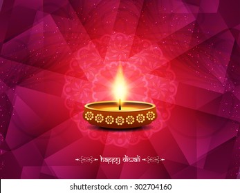 Elegant card design of traditional Indian festival Diwali with lamp.