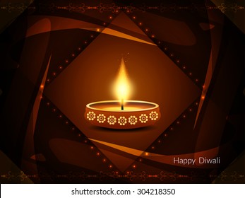 Elegant card design of traditional Indian festival Diwali with lamp.