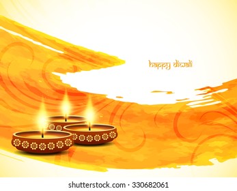 Elegant card design of traditional Indian festival Diwali with lamps.