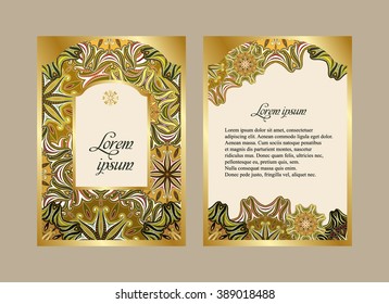 Elegant card with a floral pattern mandala. Vector pattern in eastern style. The obverse and reverse sides. Perfect for congratulations or invitation. Easy to edit