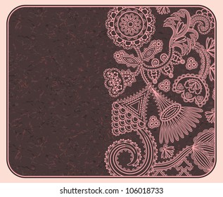 Elegant card or invitation with floral pattern and grunge background
