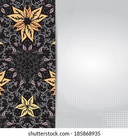 Elegant card or invitation template with leaves and curls lace-like pattern and place for text.