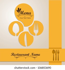 Elegant card for restaurant menu, with spoon, knife and fork vector illustration