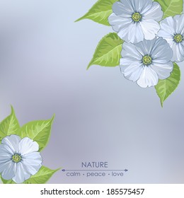 Elegant card with spring flowers on a gray background.