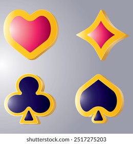 Elegant card suits vector featuring hearts, diamonds, clubs, and spades, ideal for casino, card games, or gambling designs.