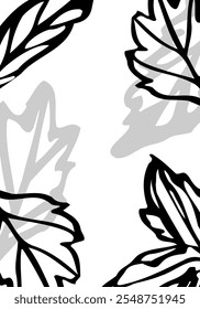 Modelo de cartão elegante com desenho à mão arte de linhas botânicas de flores e folhas para a elaboração, convites e decoração minimalista.