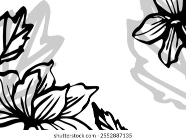 Elegant card template with hand drawn botanical line art of flowers and leaves for crafting, invitations, and minimalist decor. vector illustration for creative projects