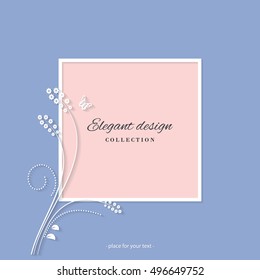 Elegant card template with paper cutout floral elements. For wedding invitation, greeting card, beauty industry brochures design.