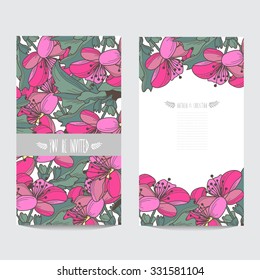 Elegant cards with decorative cherry flowers, design elements. Can be used for wedding, baby shower, mothers day, valentines day, birthday cards, invitations