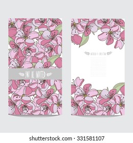 Elegant cards with decorative cherry flowers, design elements. Can be used for wedding, baby shower, mothers day, valentines day, birthday cards, invitations