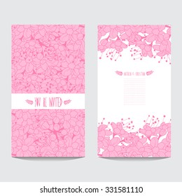 Elegant cards with decorative cherry flowers, design elements. Can be used for wedding, baby shower, mothers day, valentines day, birthday cards, invitations