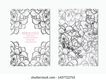 Elegant cards with decorative clivia flowers, design elements. Can be used for wedding, baby shower, mothers day, valentines day, birthday cards, invitations, greetings. Vintage decorative flowers.