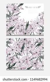 Elegant cards with decorative flowers, design elements. Can be used for wedding, baby shower, mothers day, valentines day, birthday cards, invitations, greetings. Vintage decorative flowers.
