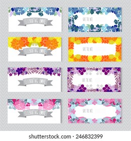 Elegant cards with decorative flowers, design elements. Can be used for wedding, baby shower, mothers day, valentines day, birthday cards, invitations, greetings. Vintage decorative flowers.