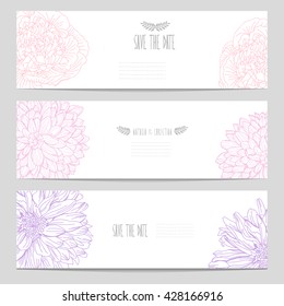 Elegant cards with decorative flowers, design elements. Can be used for wedding, baby shower, mothers day, valentines day, birthday cards, invitations, greetings. Vintage decorative flowers