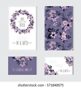 Elegant cards with decorative flowers, design elements. Can be used for wedding, baby shower, mothers day, valentines day, birthday cards, invitations, greetings. Vintage decorative flowers.