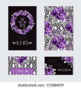 Elegant cards with decorative flowers, design elements. Can be used for wedding, baby shower, mothers day, valentines day, birthday cards, invitations, greetings. Vintage decorative flowers.