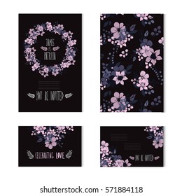 Elegant cards with decorative flowers, design elements. Can be used for wedding, baby shower, mothers day, valentines day, birthday cards, invitations, greetings. Vintage decorative flowers.