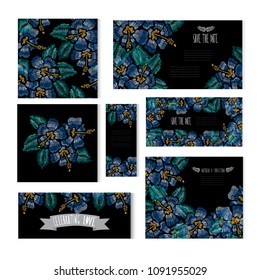 Elegant cards with decorative hibiscus flowers, design elements. Can be used for wedding, baby shower, mothers day, valentines day, birthday cards, invitations, greetings. Vintage decorative flowers.