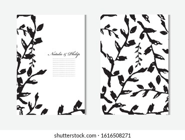 Elegant cards with decorative leaves, design elements. Can be used for wedding, baby shower, mothers day, valentines day, birthday cards, invitations, greetings, anniversary