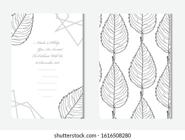 Elegant cards with decorative leaves, design elements. Can be used for wedding, baby shower, mothers day, valentines day, birthday cards, invitations, greetings, anniversary