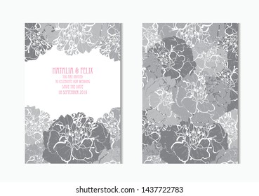 Elegant cards with decorative marigold flowers, design elements. Can be used for wedding, baby shower, mothers day, valentines day, birthday cards, invitations, greetings. Vintage decorative flowers.