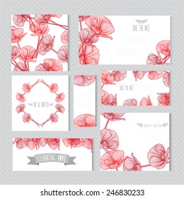 Elegant cards with decorative poppy flowers, design elements. Can be used for wedding, baby shower, mothers day, valentines day, birthday cards, invitations, greetings. Vintage decorative flowers.