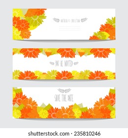 Elegant cards with decorative sunflowers, design elements. Can be used for wedding, baby shower, mothers day, valentines day, birthday cards, invitations. Floral banners. Vintage decorative flowers