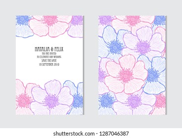 Elegant cards with dog rose flowers, design elements. Can be used for wedding, baby shower, mothers day, valentines day, birthday cards, invitations, greetings. Vintage decorative flowers.