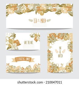 Elegant cards with floral bouquets, design elements. Can be used for wedding, baby shower, mothers day, valentines day, birthday cards, invitations. Vintage decorative flowers.