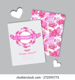 Elegant cards with floral wreath, design elements. Can be used for wedding, baby shower, mothers day, valentines day, birthday cards, invitations. Vintage decorative flowers.