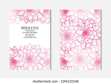 Elegant cards with lotus flowers, design elements. Can be used for wedding, baby shower, mothers day, valentines day, birthday cards, invitations, greetings. Vintage decorative flowers.