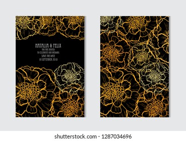 Elegant cards with marigold flowers, design elements. Can be used for wedding, baby shower, mothers day, valentines day, birthday cards, invitations, greetings. Vintage decorative flowers.